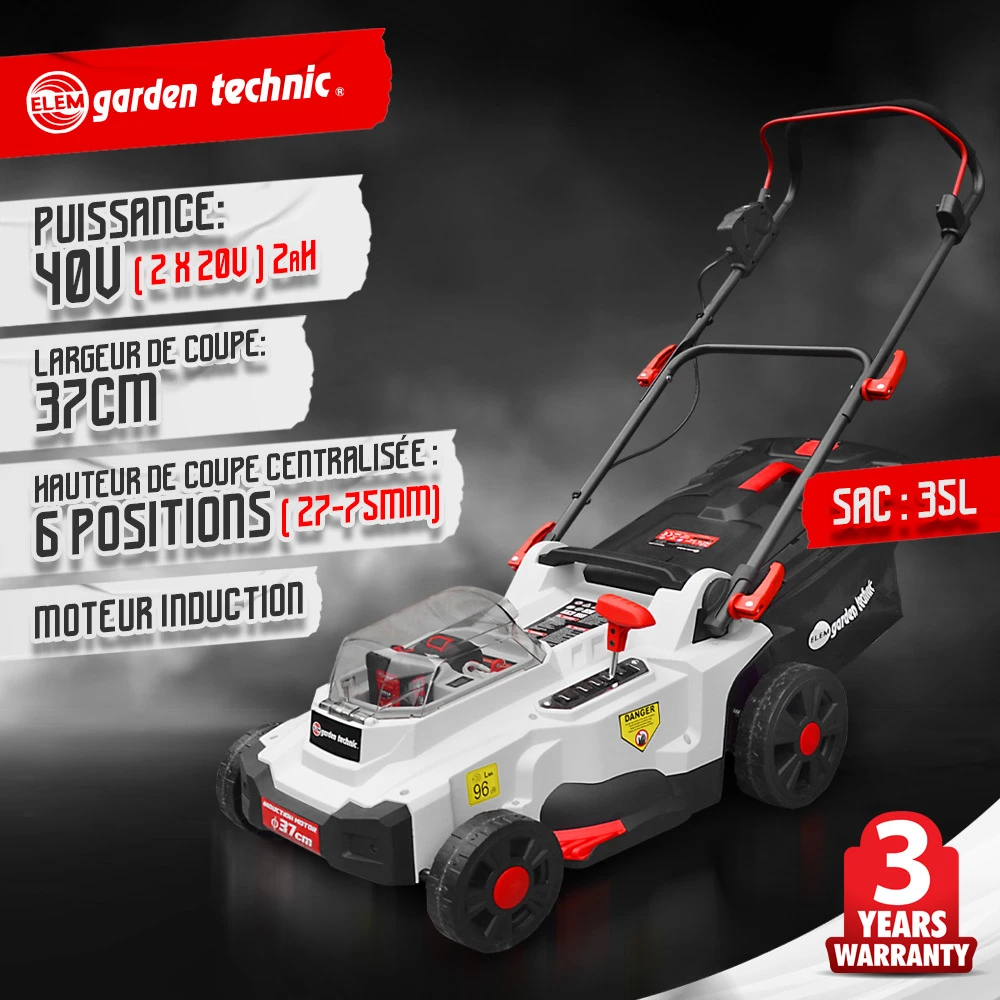 Tondeuse Rechargeable 40v (2x20v) 37cm - Batteries Et Chargeur Fournis - Elem Ga 4 Tondeuse Rechargeable 40v (2x20v) 37cm - Batteries Et Chargeur Fournis - Elem Ga – Image 2