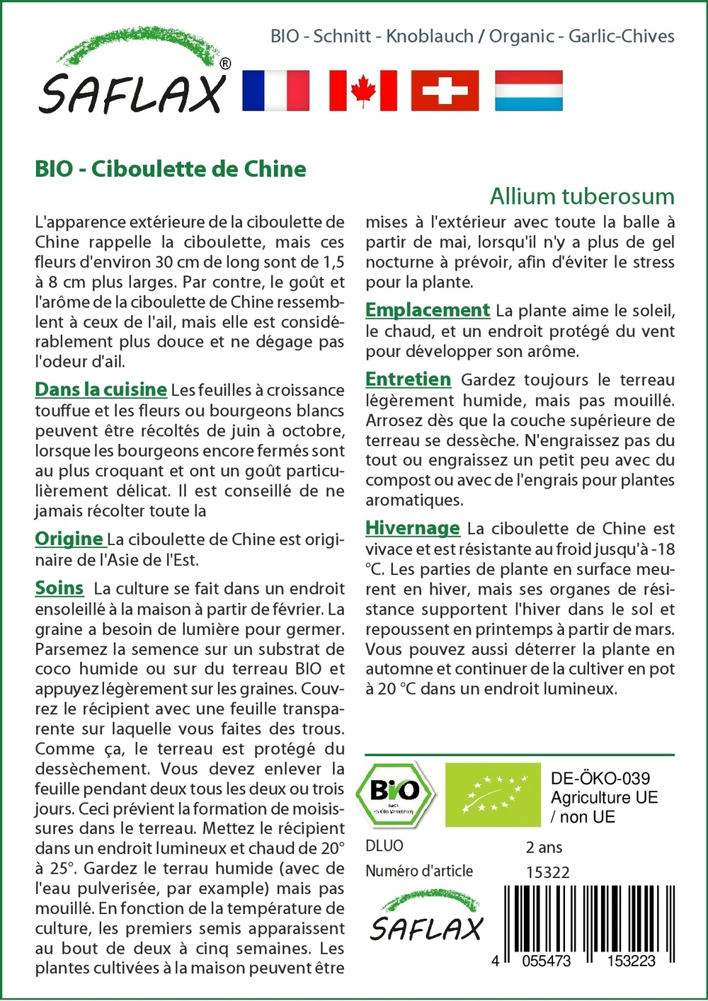 Kit De Culture - Bio - Ciboulette De Chine - 100 Graines - Allium Tuberosum 5 Kit De Culture - Bio - Ciboulette De Chine - 100 Graines - Allium Tuberosum – Image 3