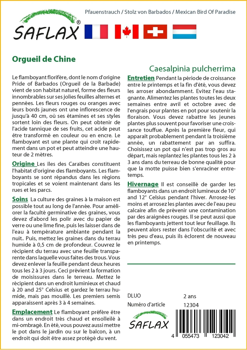 Kit De Culture - Orgueil De Chine - 10 Graines - Caesalpinia Pulcherrima 4 Kit De Culture - Orgueil De Chine - 10 Graines - Caesalpinia Pulcherrima – Image 3